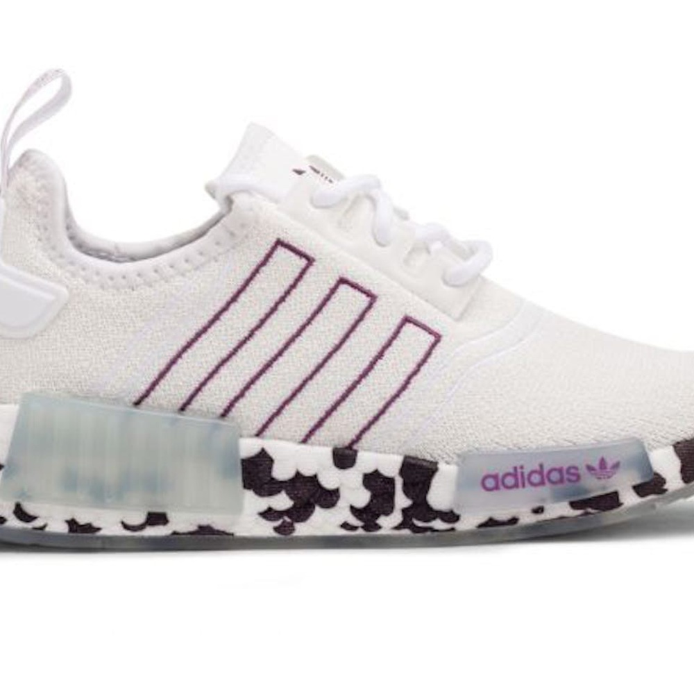 Adidas Women’s NMD R1 White Purple Black Patterned Sneakers Size 8.5